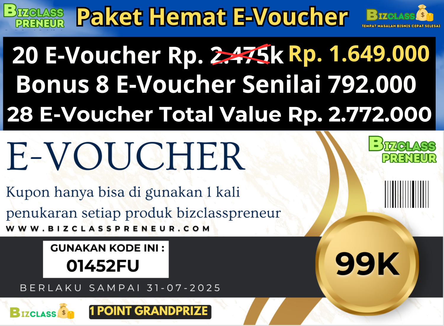 Paket 20 E-Voucher Bizclass