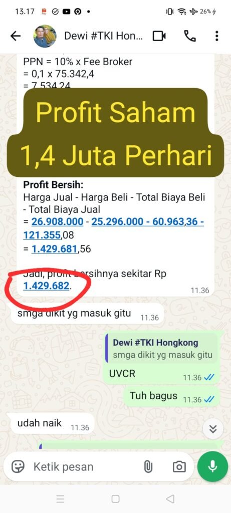 Profit Saham Dewi 1,4 Juta Perhari
