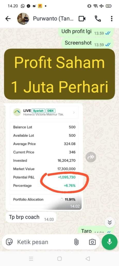 Profit Saham Pur 1 Juta Perhari
