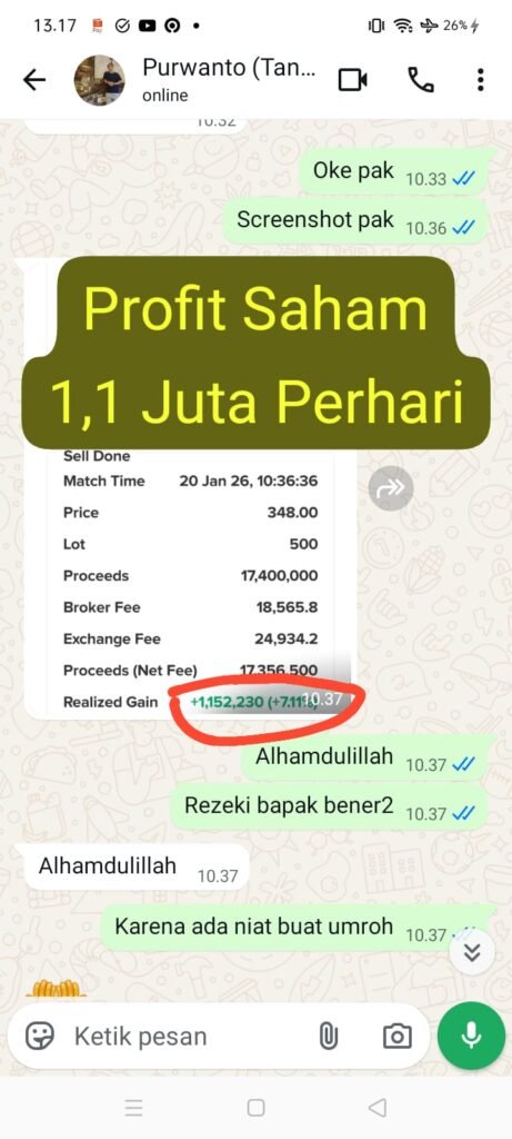 Profit Saham Pur 1,1 Juta Perhari